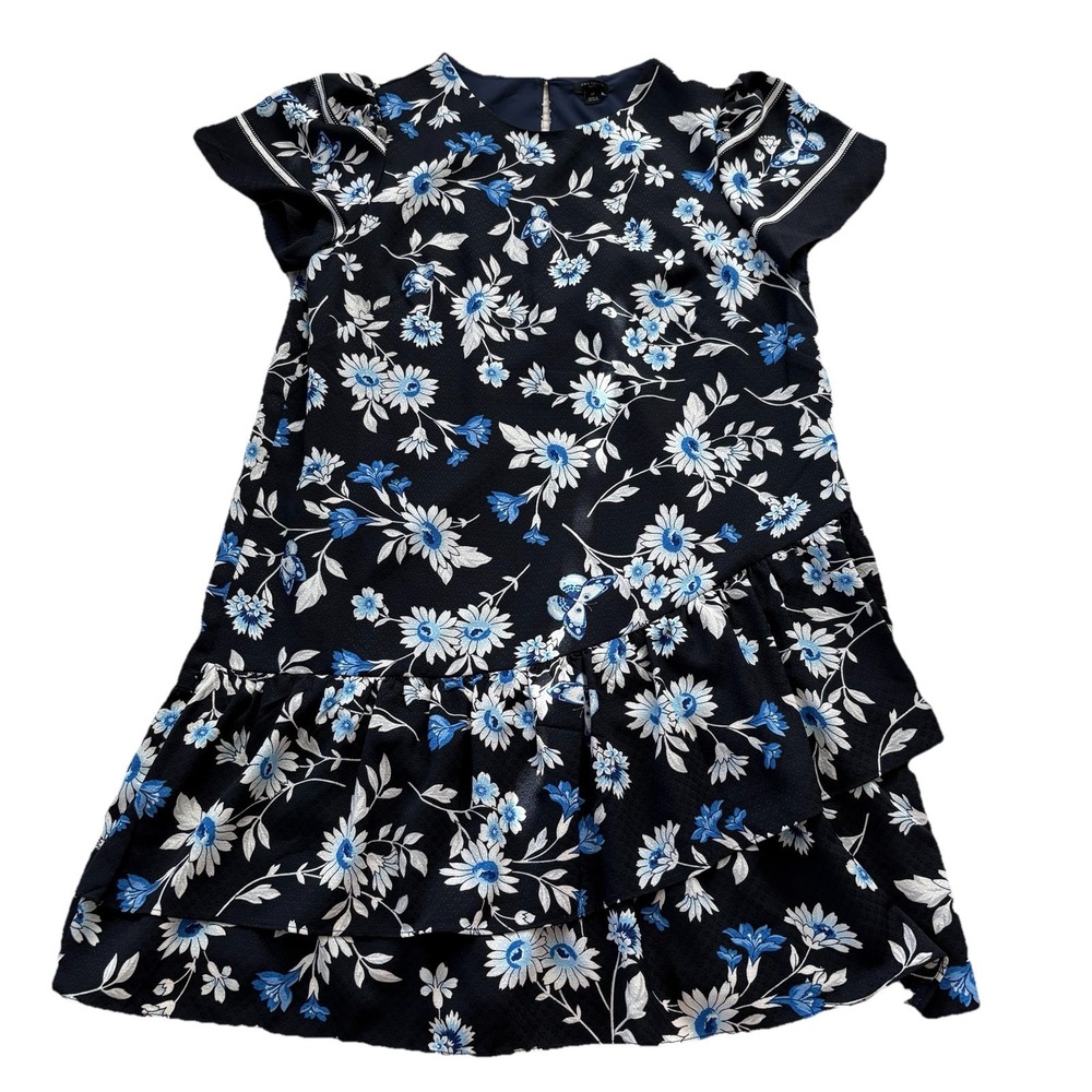 Ann Taylor Dress LP Large Petite Women's Ruffled Flutter Sleeve Floral Career